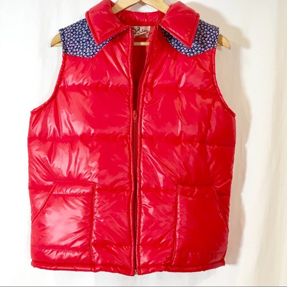 Vintage Jackets & Blazers - Vintage Women's Puffer Vest 70s 80s Jana Red & Floral Vest  Large L Vegan